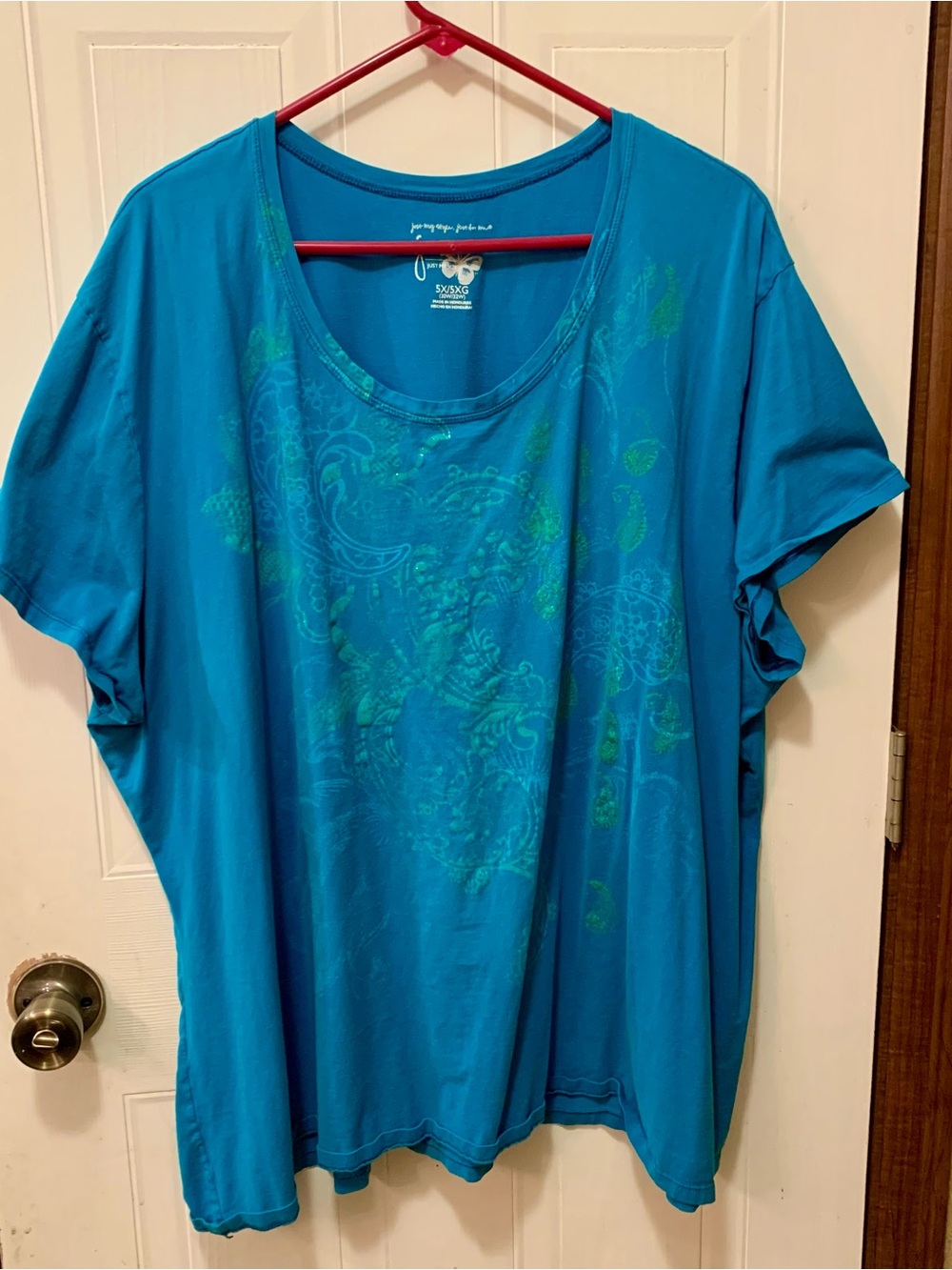 Just My Size Teal Blue Floral Paisley Graphic Tee Shirt 5X 100% Cotton Plus Size